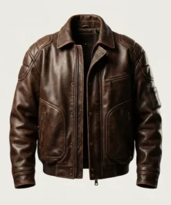 Men’s Distressed Brown Leather Aviator Bomber Jacket
