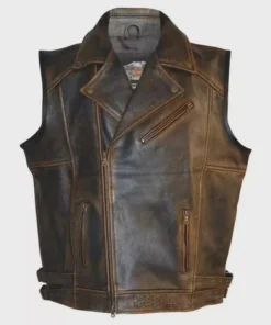 Men’s Distressed Genuine Leather Biker Vest