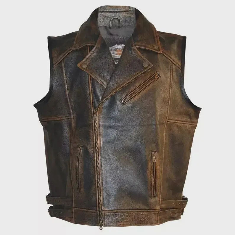 Men’s Distressed Genuine Leather Biker Vest Men’s Distressed Genuine Leather Biker Vest