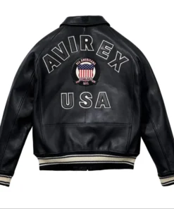 Men’s Real Leather Varsity Bomber Jacket with USA Heritage Patch