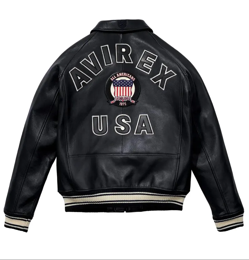 Men’s Real Leather Varsity Bomber Jacket with USA Men’s Real Leather Varsity Bomber Jacket with USA Heritage Patch