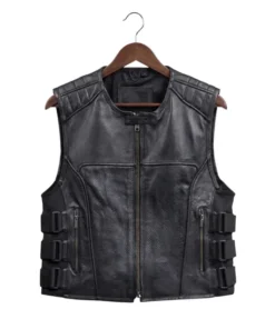 Men's Black Leather Biker Vest