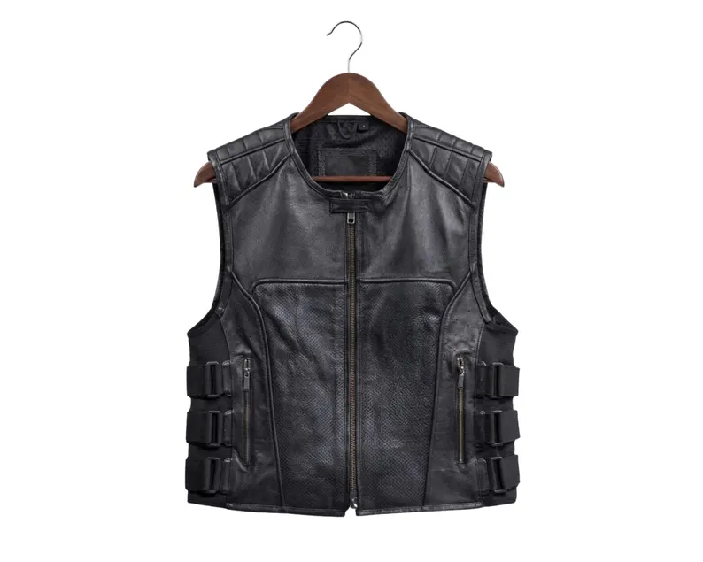 Men’s SWAT Style Leather Vest, Tactical Motorcycle Biker Waistcoat, Rugged Designer-Inspired Gift for Riders and Outdoor Fans Men's Black Leather Biker Vest