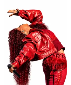 SZA Super Bowl 2025 Halftime Show Red Leather Two-Piece Outfit