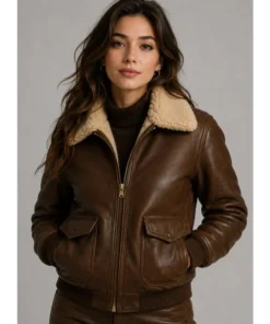 Women’s Brown Leather Jacket | Shearling Aviator Bomber