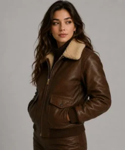 Women’s Brown Leather Jacket | Shearling Aviator Bomber
