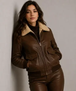 Women’s Brown Leather Jacket | Shearling Aviator Bomber