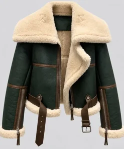 Women’s Green Shearling Aviator Jacket