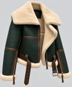 Women’s Green Shearling Aviator Jacket