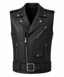 Men's Black Leather Biker Vest