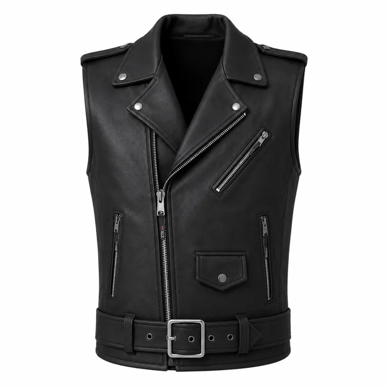 Men's Black Leather Biker Vest Men's Black Leather Biker Vest