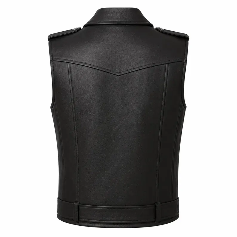 Men's Black Leather Biker Vest Men's Black Leather Biker Vest