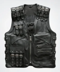 Men's Black Genuine Leather Biker Vest