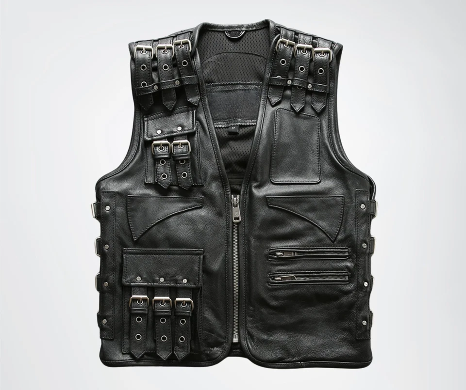 Men's Black Genuine Leather Biker Vest Men's Black Genuine Leather Biker Vest