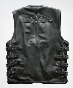 Men's Black Genuine Leather Biker Vest